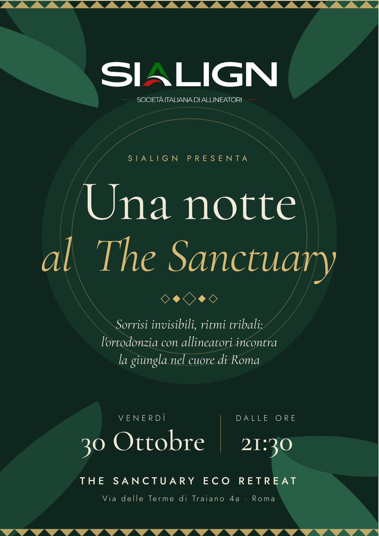 Una notte al The Sanctuary - locandina SIALIGN presenta: Una notte al The Sanctuary, venerdì 30 ottobre 2026 dalle 21:30, The Sanctuary Eco Retreat, Roma